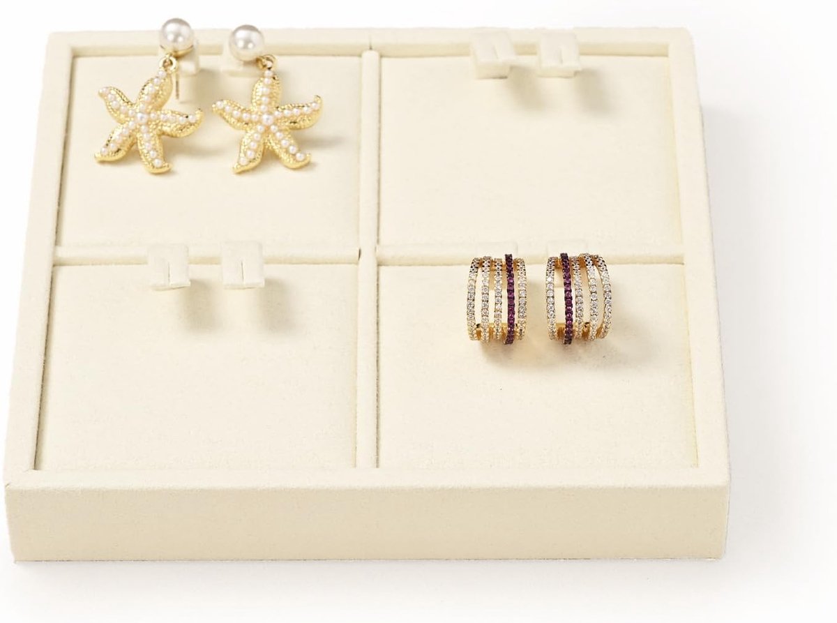 Oirlv Jewellery Trays for Earrings with 4 Compartments Microfibre (Beige) - ShopVlot