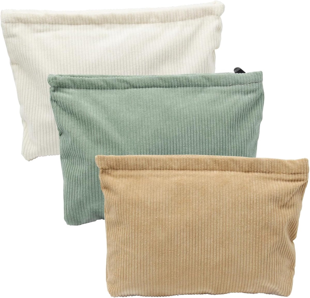 3-Piece Small Cosmetic Bag Corduroy Fabric with Zipper Small Toiletry Bag Laundry Bag Corduroy Cosmetic Bag Makeup - ShopVlot