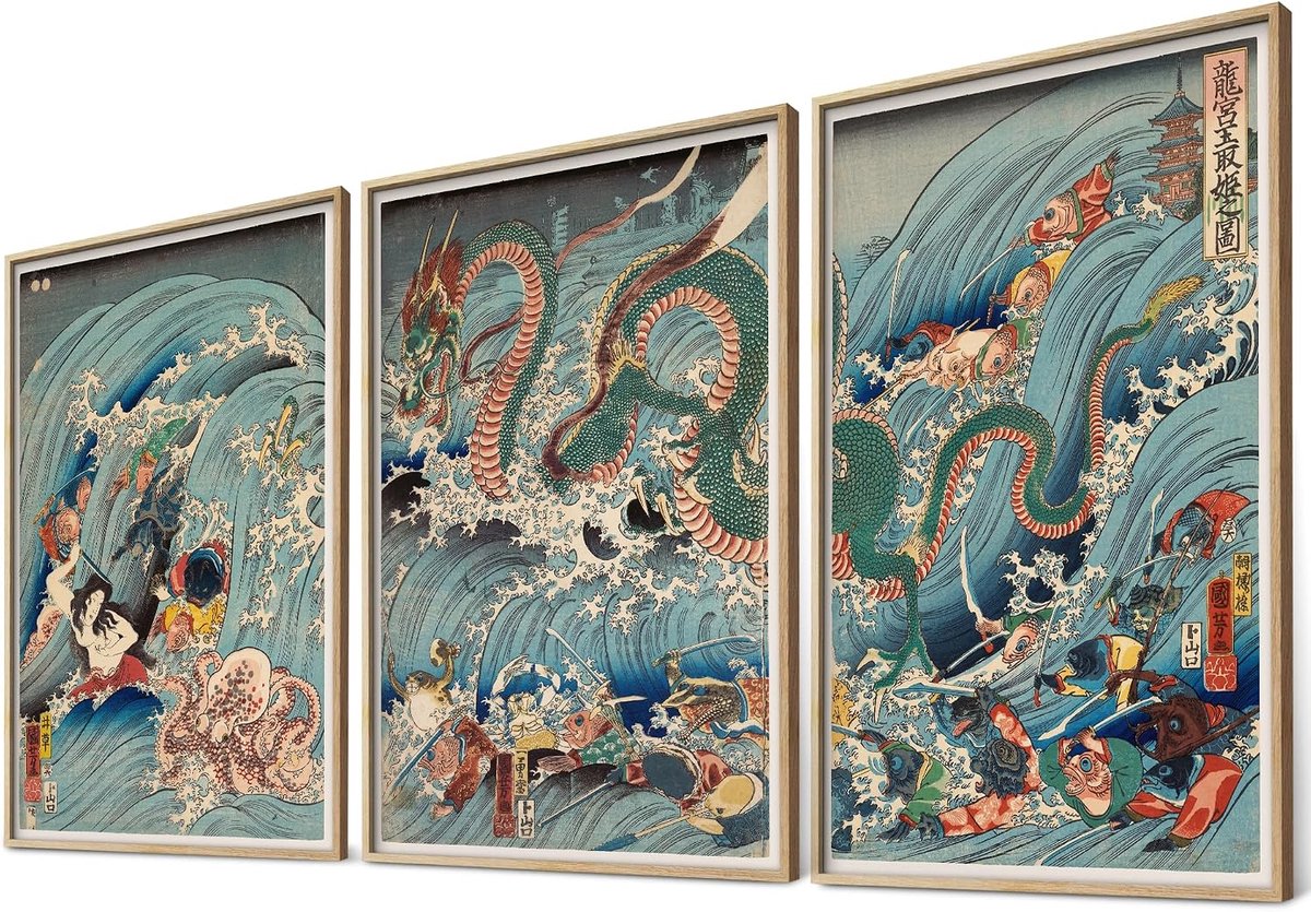 Kuniyoshi Dragon King Palace 1853 Poster Set Ukiyo-e Japanese Wall Decoration Japanese Art Pictures Bedroom Decoration - ShopVlot