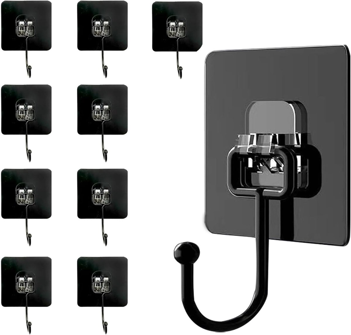 Adhesive Hooks Extra Strong Pack of 10 (Max 50 kg), Extra Strong Adhesive Hooks Black Waterproof for Bathroom - ShopVlot
