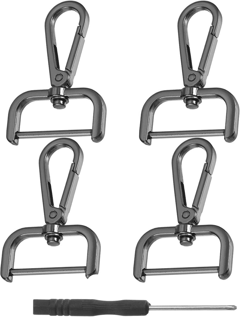 Pack of 4 Carabiner Hooks with Swivel Joint (32mm) – Black – Metal Snap Hooks with Screwdriver for DIY, Belt Loops - ShopVlot