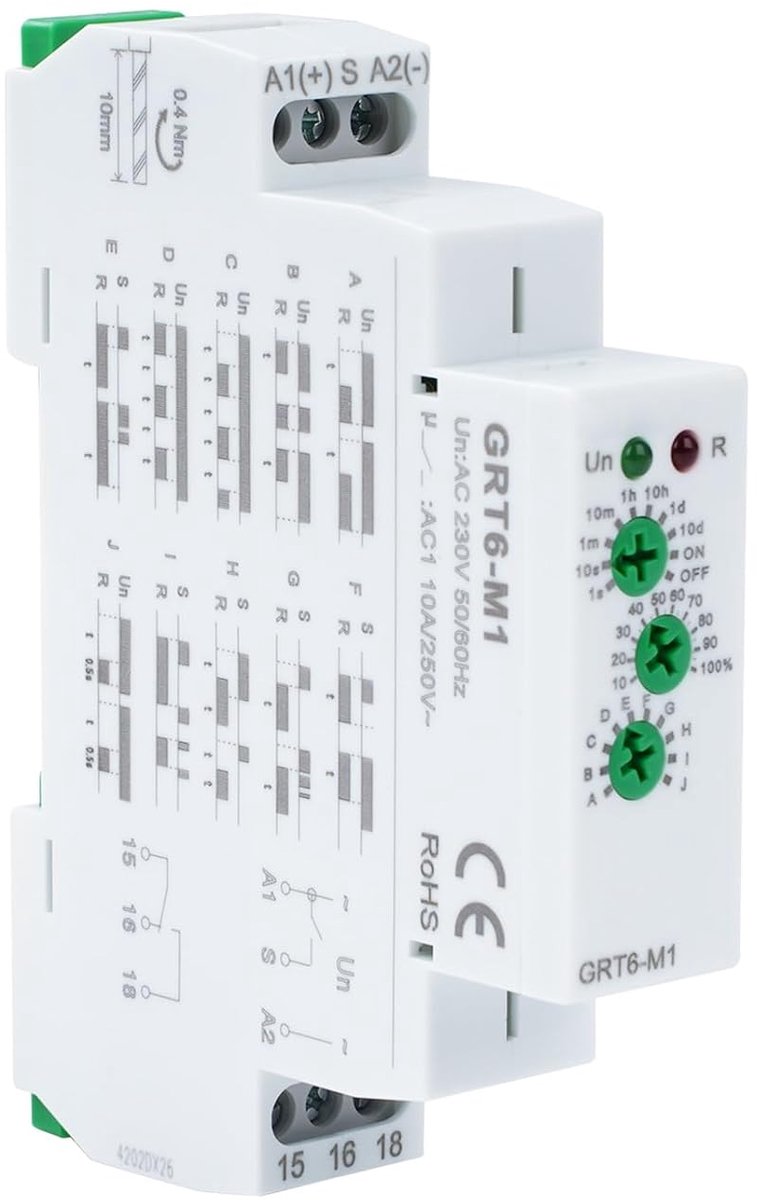 BuyWeek GRT6-M1 Multi-Function Time Relay, Manual Operation, 10 Functions, DIN Rail Type, AC/DC24V-240V, 10A Contact - ShopVlot