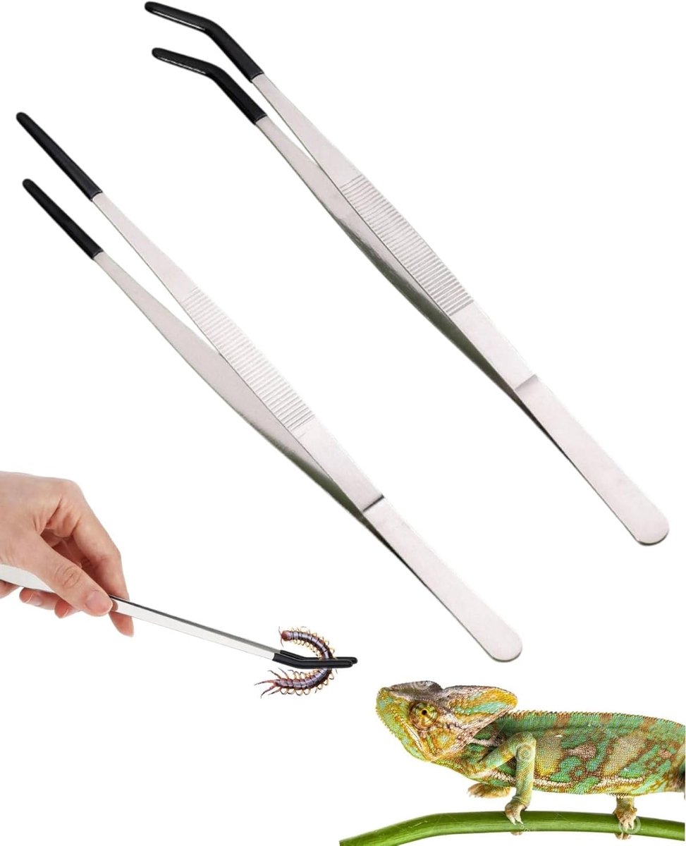 Aquarium Pincetten - Voeder Pincet - Reptielen Voeden - Met Rubberen Koppen - 30 Cm Lang - Zilver