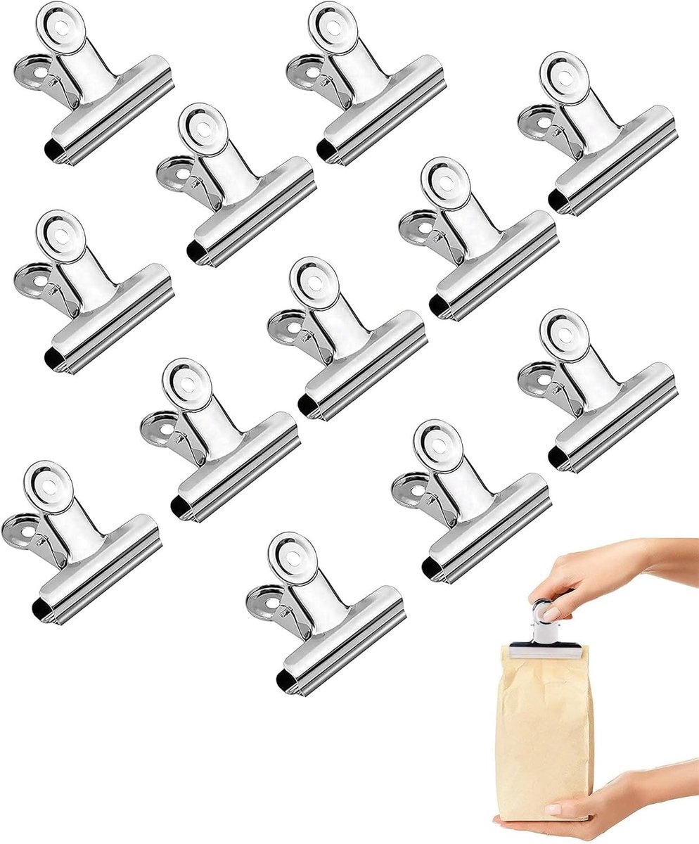 12 metalen klemmen met 50 mm en 63 mm, roestvrij staal, paperclips voor kantoor, bureau, papieren, grote clips voor - ShopVlot