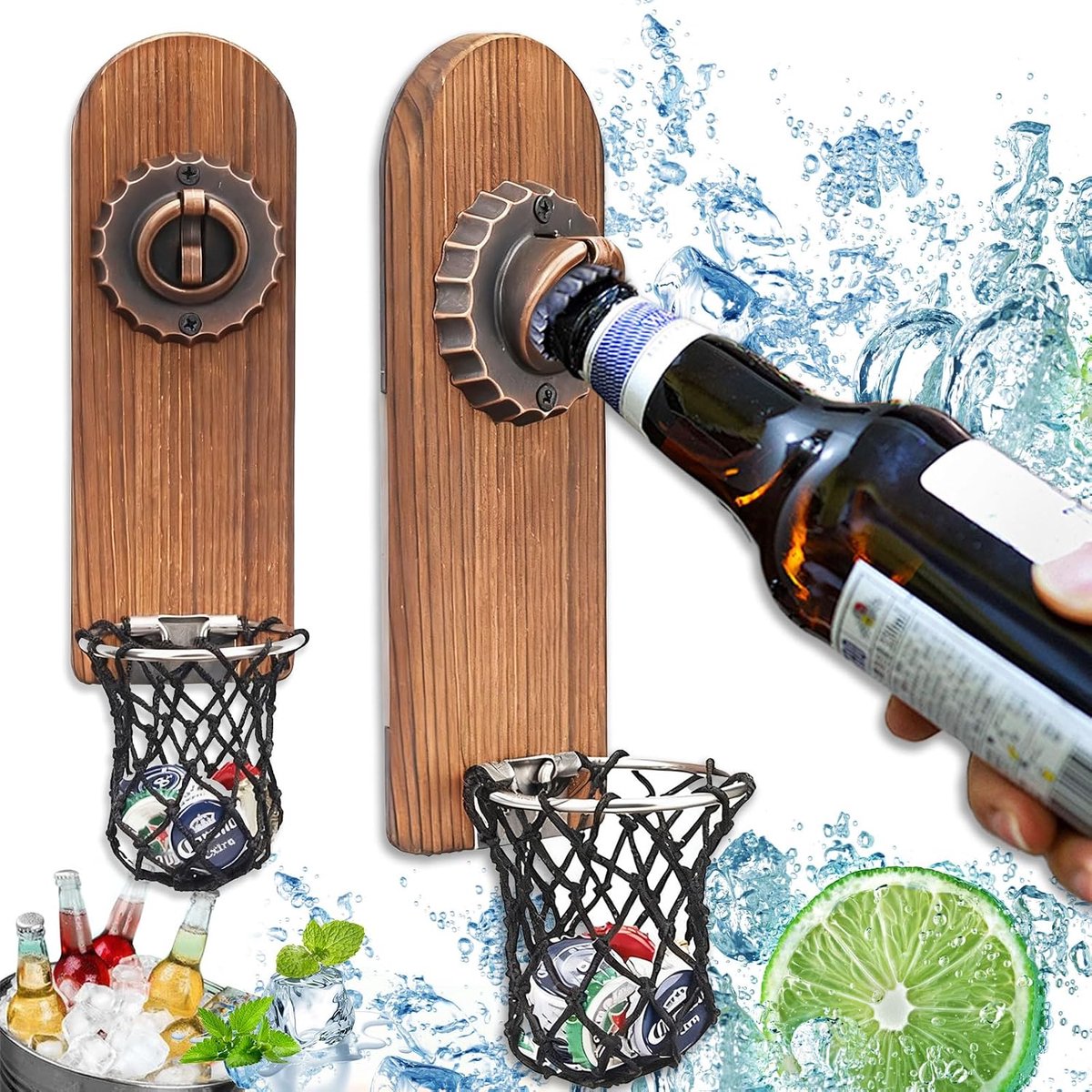 Wooden Wall Bottle Opener, Vintage Wooden Bottle Opener Wall Mounted with Catching Tray, Wooden Wall Bottle Opener - ShopVlot