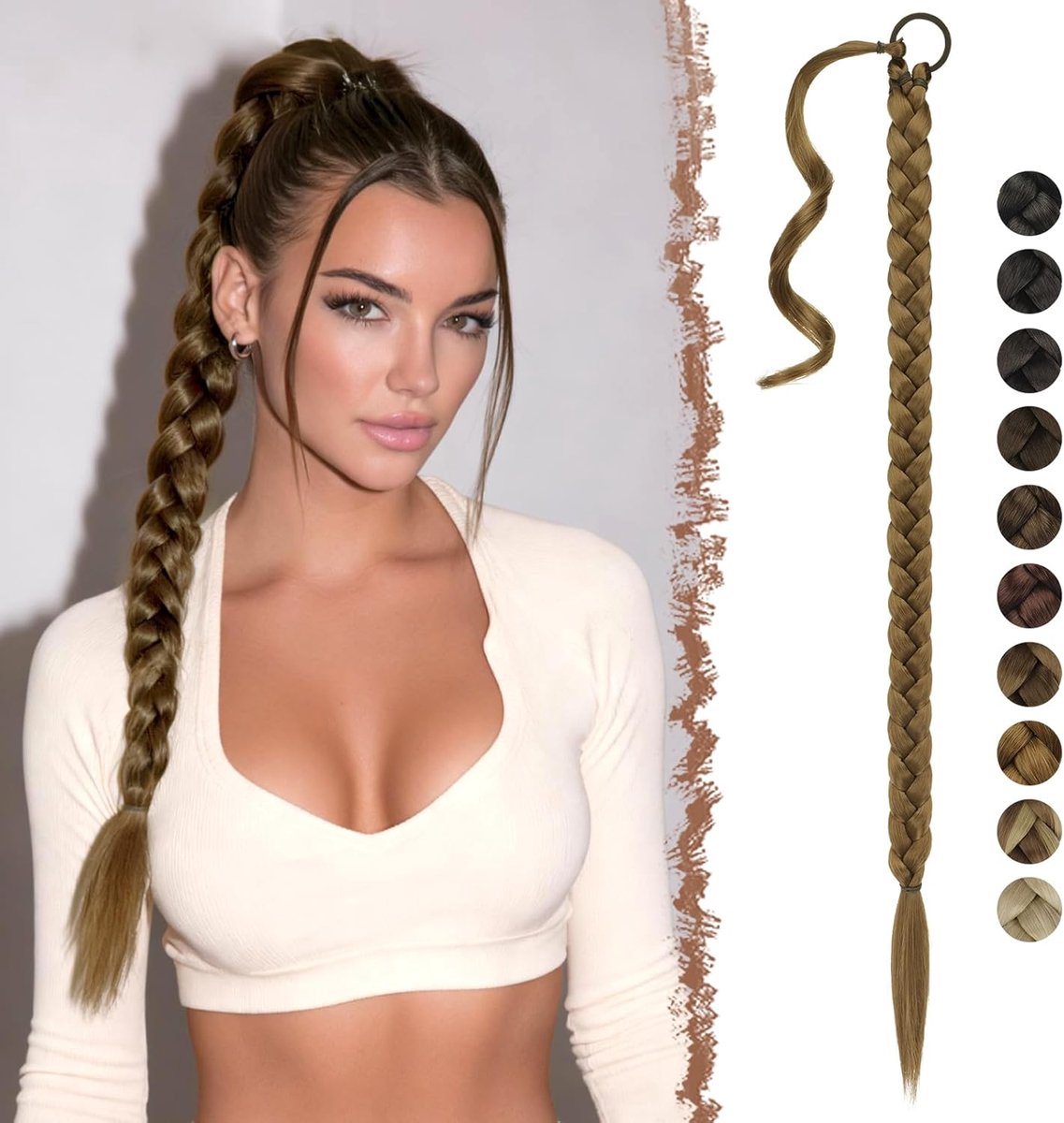 FESHFEN Ponytail Extensions with Hair Elastic, Long Ponytail Extensions Braided Hairpiece Synthetic Hair Extension - ShopVlot