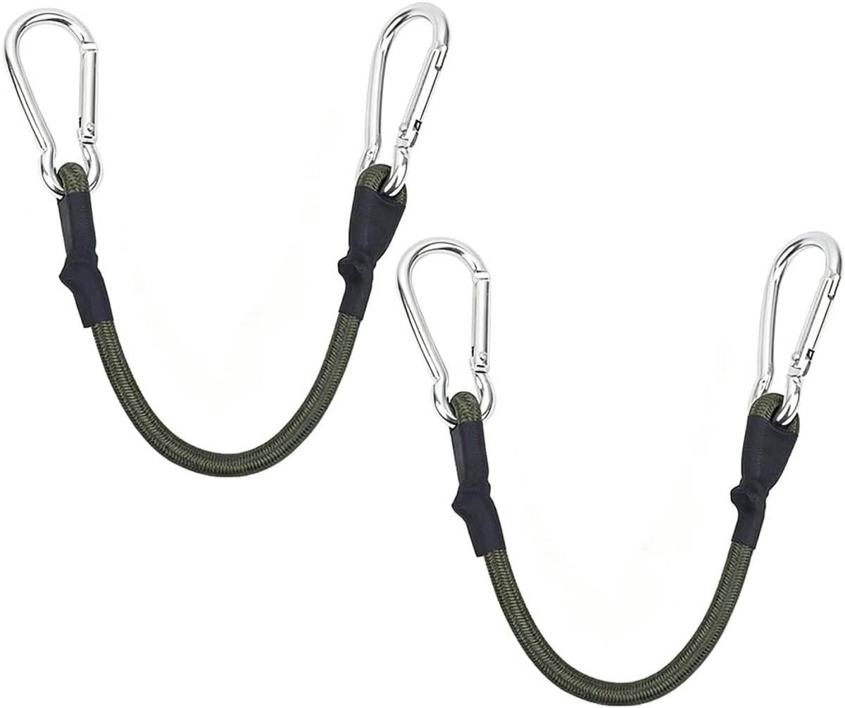 Elastisch koord met karabijnhaak, 30 cm, 2 stuks, 8 mm, groen, voor zonneschermen, balkons, spantouwen, touwen met - ShopVlot