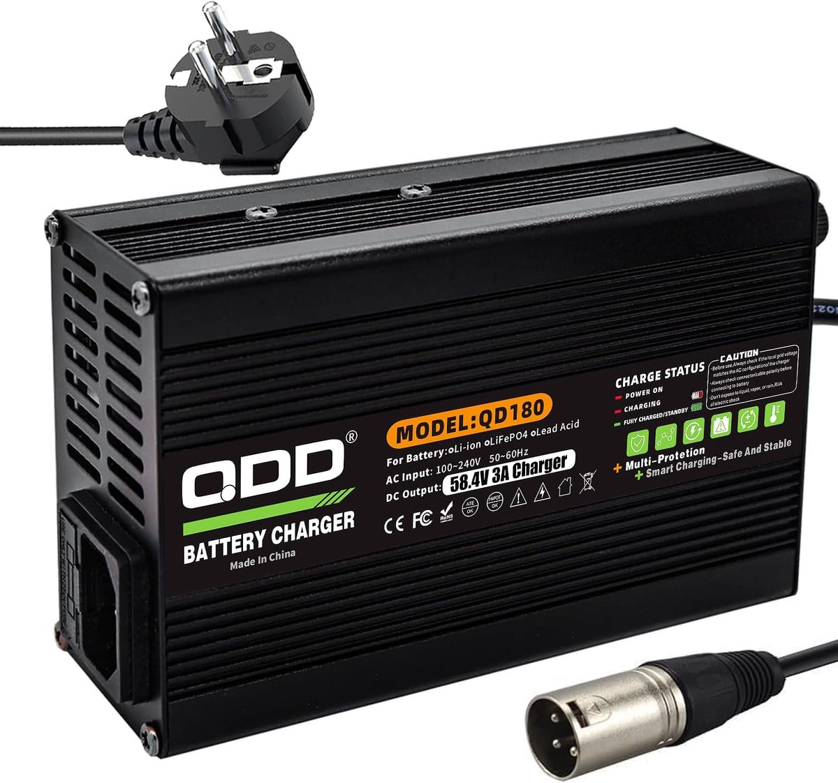 LiFePO4 Battery Charger 58.4V 3A XLR Output Plug Used for 16S 48V 51.2V LifePO4 Batteries with Fan - ShopVlot