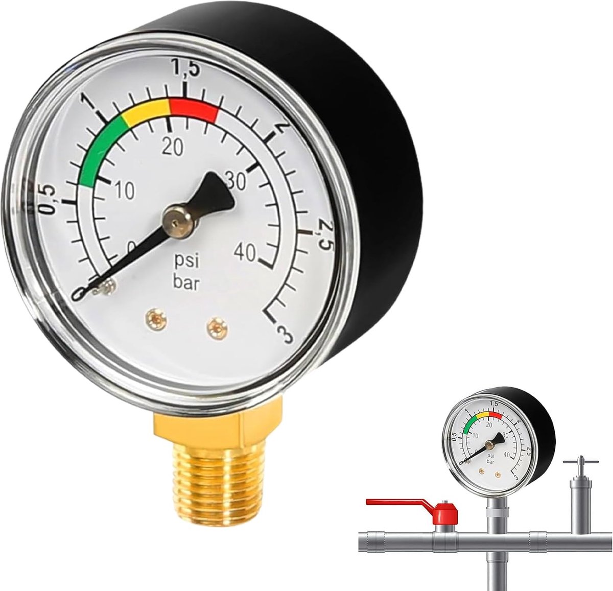 Drukmeter waterdruk 1/4 inch - 0-3 bar/psi - voor zandfilter systeem - ideaal voor zwembadgebruik - ShopVlot