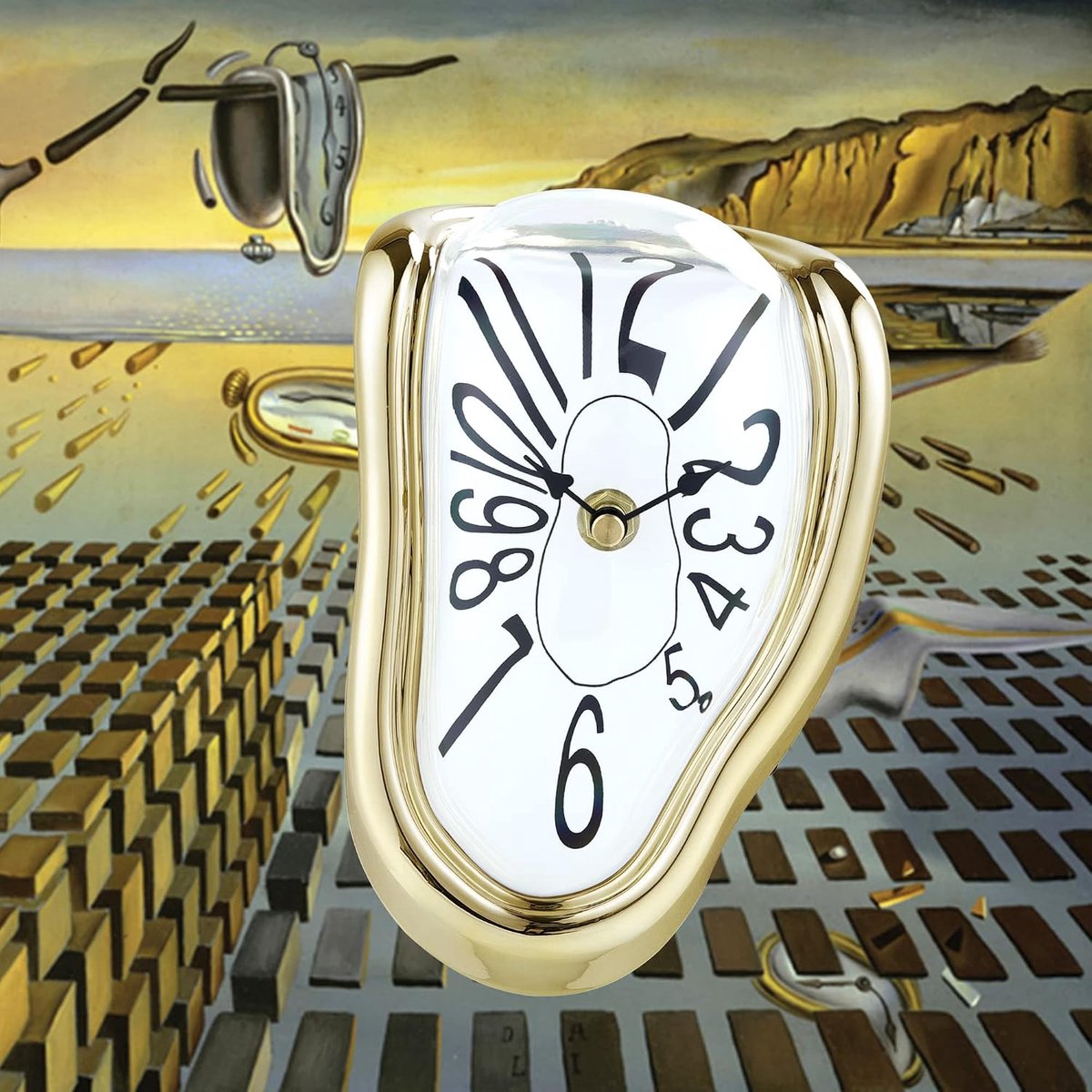 Melting klok - gouden design - inspirerend surrealistisch - stille werking voor thuis en kantoor - ShopVlot