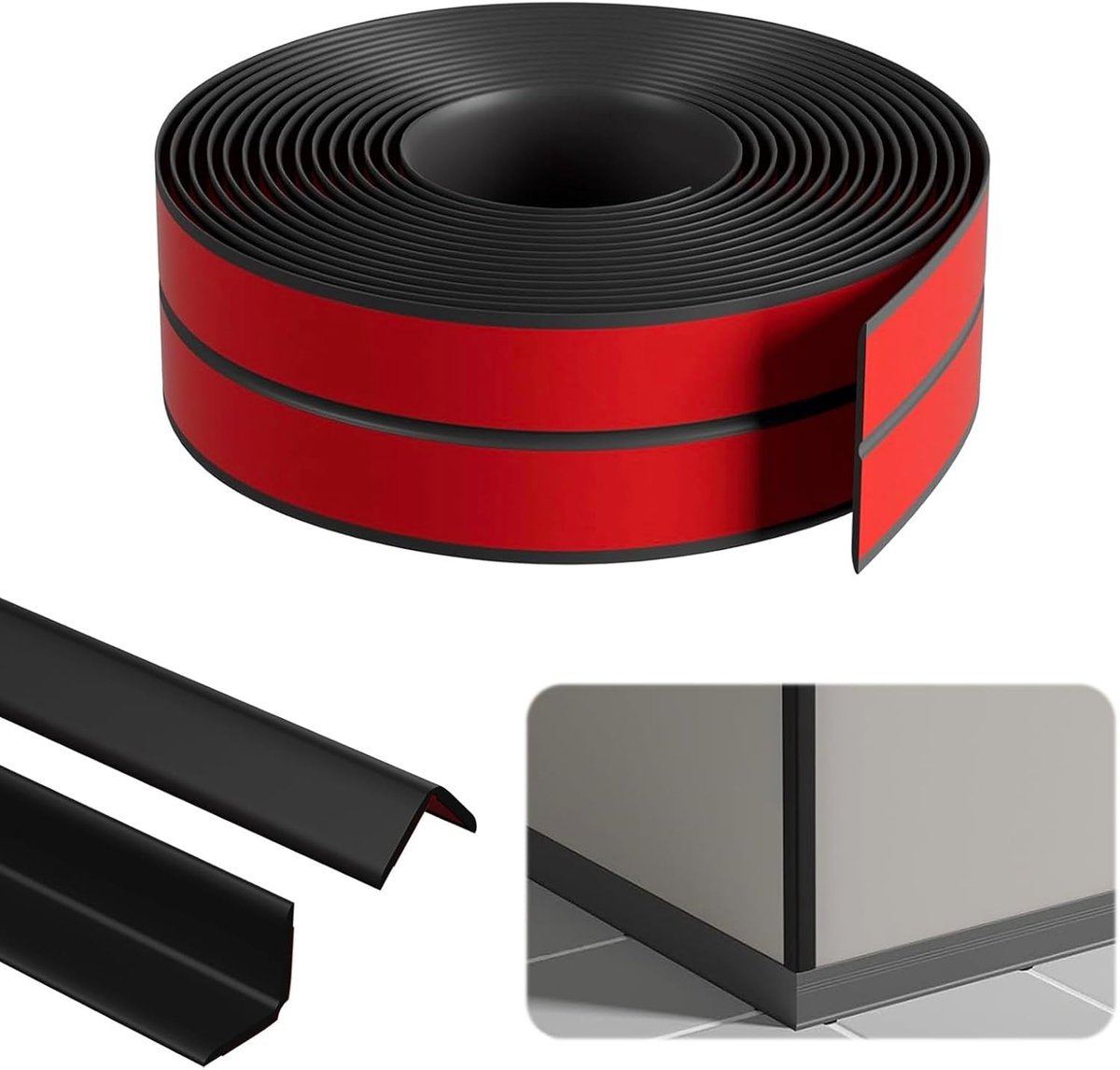 Wandafwerking zelfklevend 3 cm x 3 cm - PVC flexibel - zwarte randbescherming - eenvoudig te installeren - ShopVlot