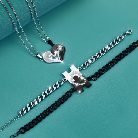 Set matching armbanden voor koppels - Hartvormig 'Ik hou van jou' - RVS - Perfect voor langeafstandsrelaties - ShopVlot — afbeelding 2