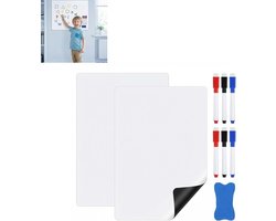 Set van 2 magnetische A4 whiteboards - herbruikbaar PET-materiaal - met 6 stiften en gum - ideaal voor thuis en kantoor - ShopVlot
