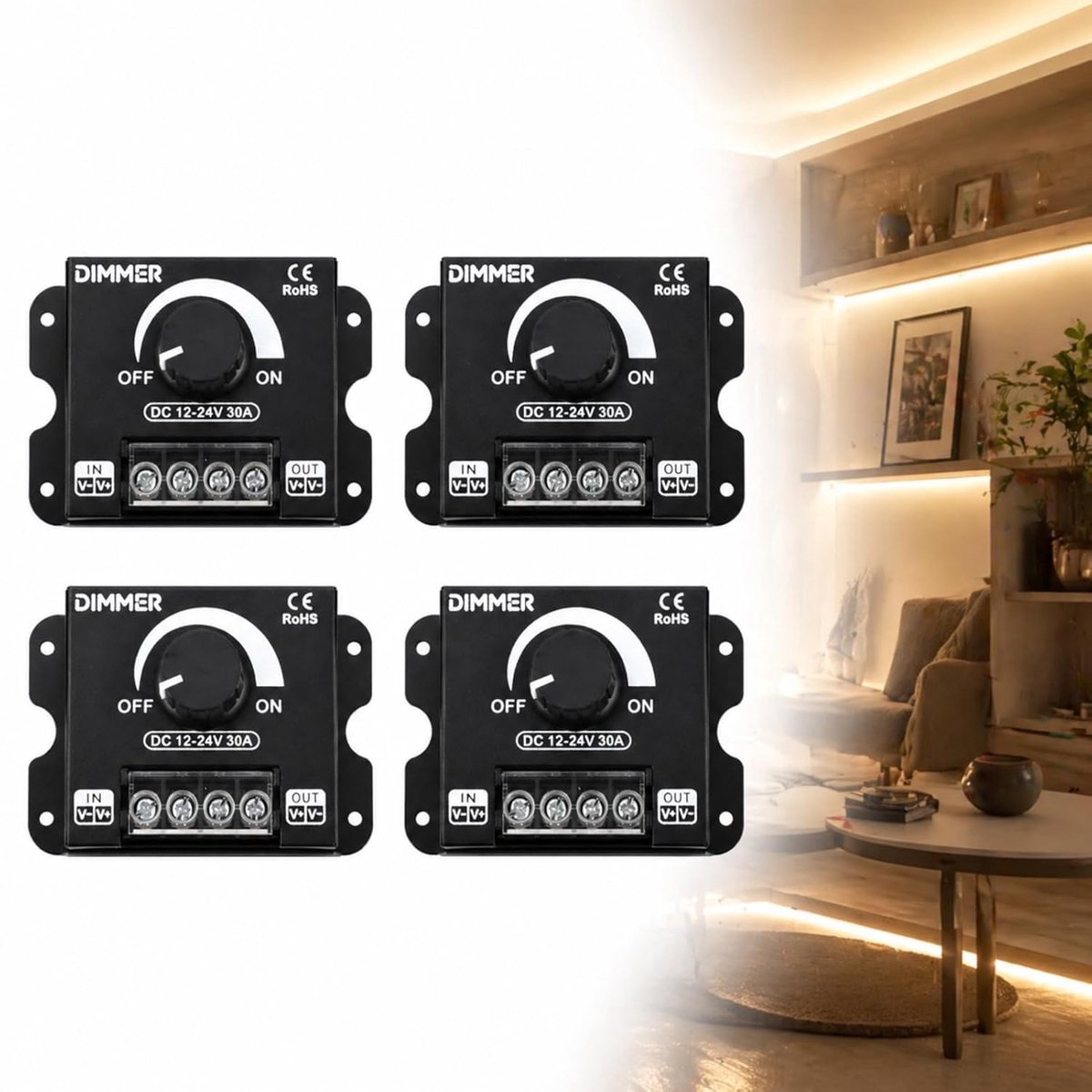 PWM LED dimmer 12V/24V DC 30 A - met aan/uit-schakelaar - metalen behuizing - nauwkeurige helderheidsregeling - ShopVlot