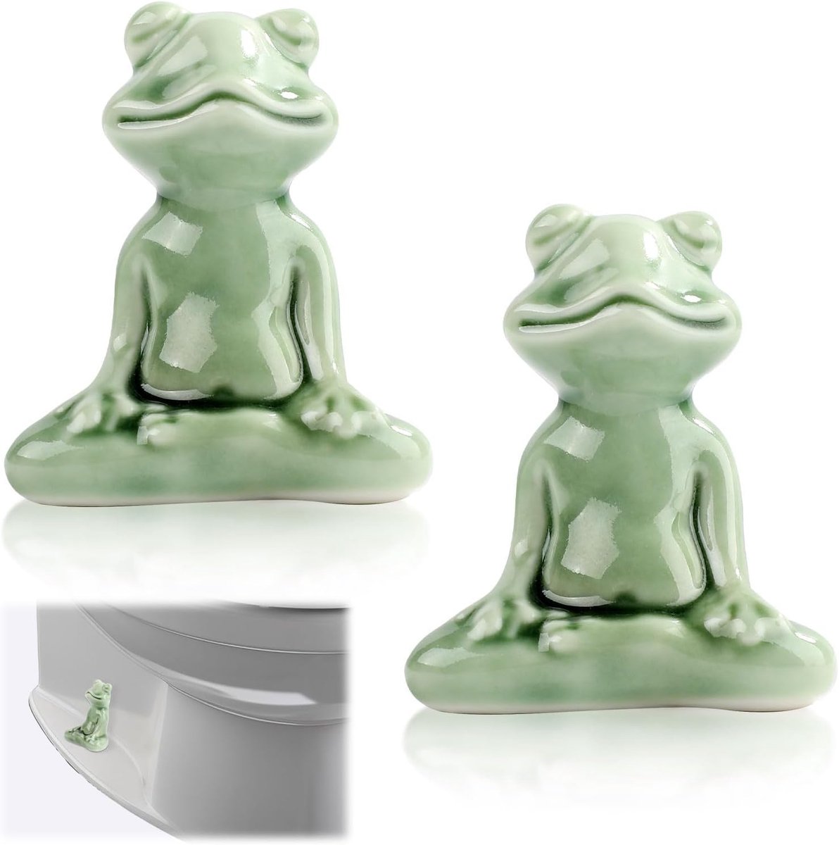 2-delige set keramische toiletschroefafdekkingen - yoga-kikker ontwerp - schattig en decoratief - ShopVlot