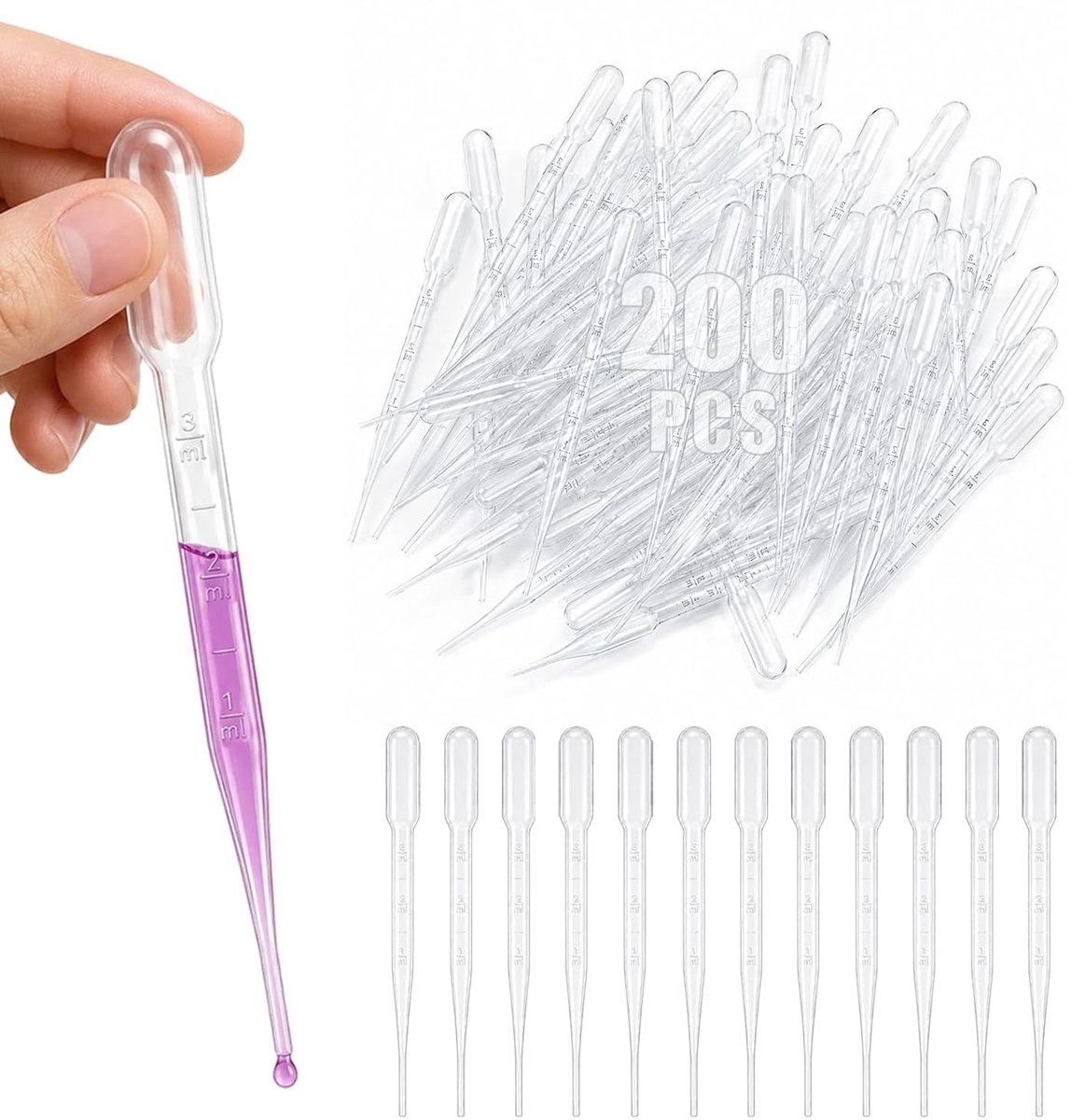 Pipetten 3 ml - herbruikbare kunststof - 200 stuks - perfecte dosering voor laboratoria - ShopVlot
