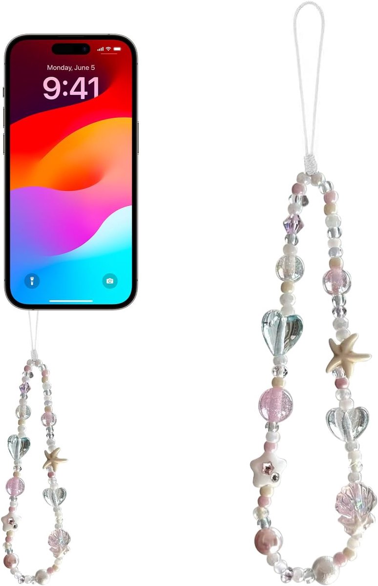 Telefoonriem met ketting - acrylkralen - verstelbaar - anti-verlies voor smartphone - ShopVlot