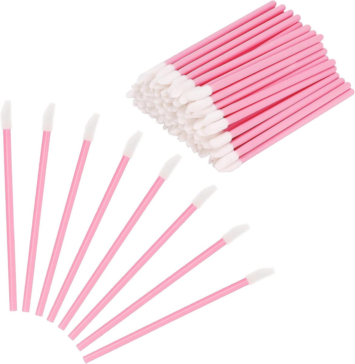 Lipborstels 100 stuks - mini lippenstift applicator - roze - voor hygiënische make-up - ShopVlot