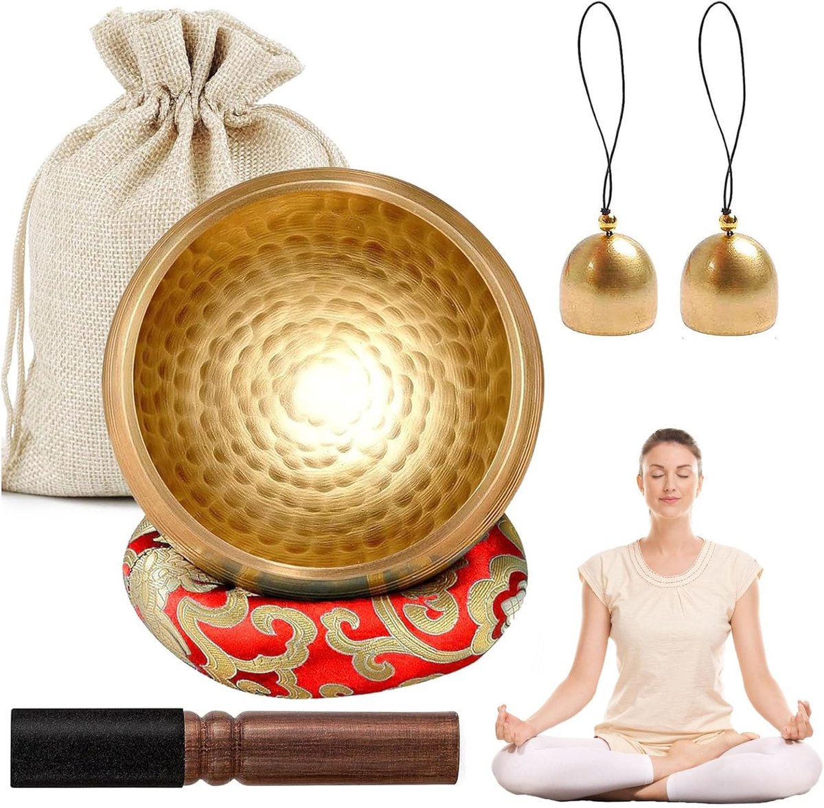 Tibetaanse klankschaal set - 8,6 cm diameter - messing - voor yoga en meditatie - ShopVlot
