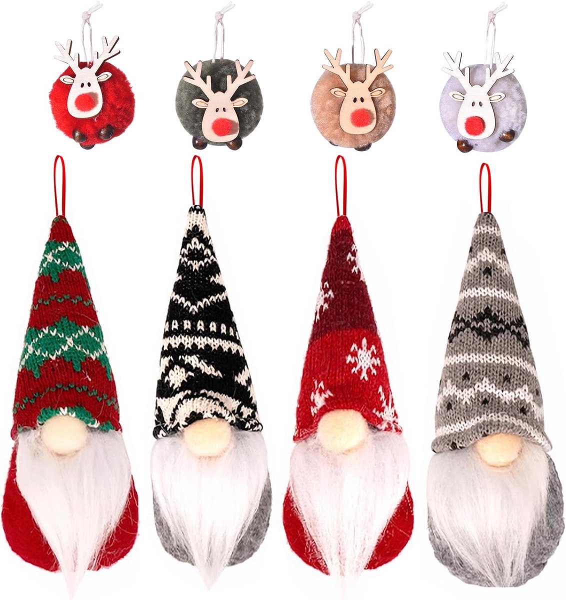 Kerstboomdecoraties 8 Stuks - Dwarfs en Elks - Scandinavische Pluche Hangers - Creëer een Feestelijke Sfeer - ShopVlot
