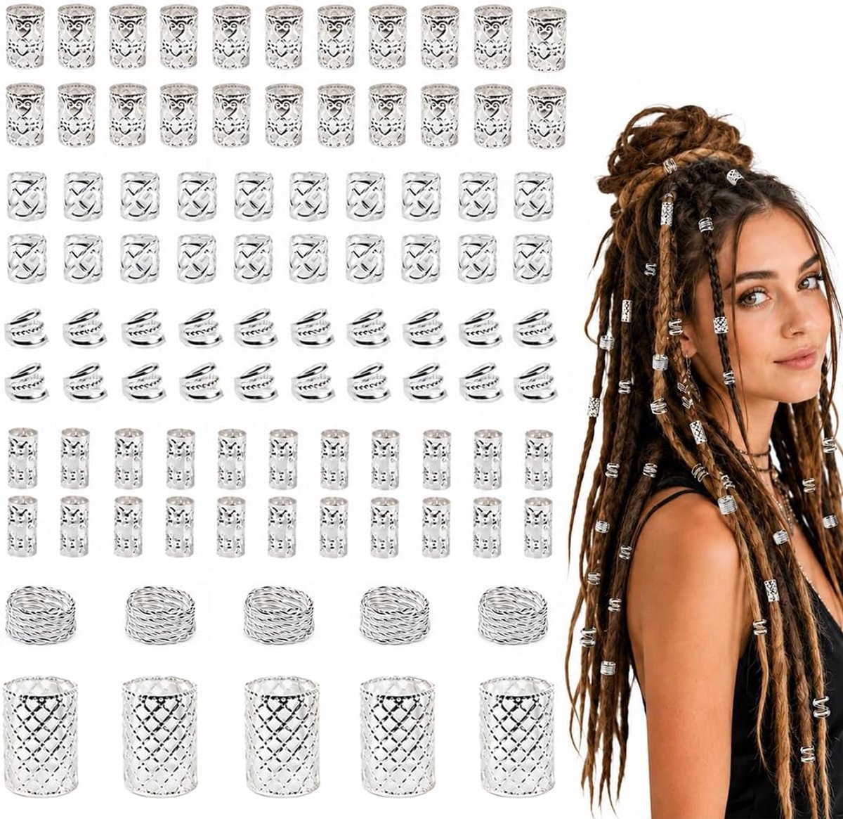 Sieraden dreadlocks vlechten clip 80 stuks - zilver - spiraalvorm - eenvoudig aan te brengen - ShopVlot