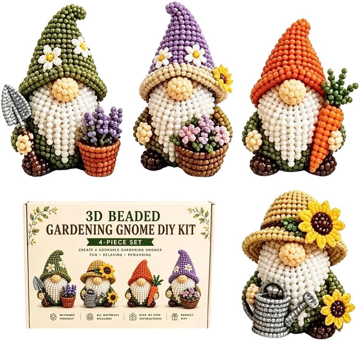3D Beaded Dieren Kit - 4 Stuks Creatieve Bead Set - Schattige Figuren - Perfect voor DIY Decoratie - ShopVlot