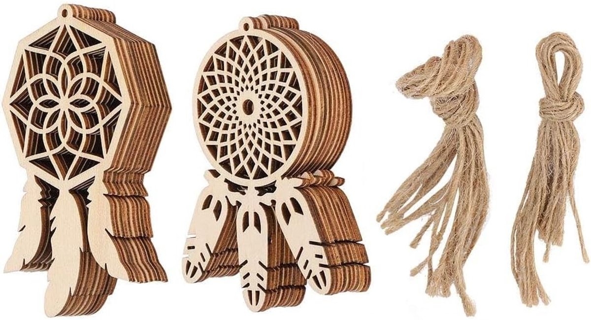 20 Stuks Houten Mini Dromenvangers in 2 Stijlen, Dromenvanger Hangers voor Ambachten en Kerstdecoraties