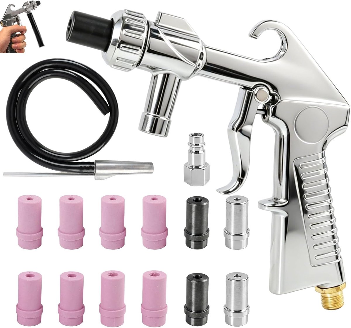Sandstraalgun set met 8 keramische nozzles - 1 m rubberen slang - precisie en veelzijdigheid voor optimale resultaten - ShopVlot