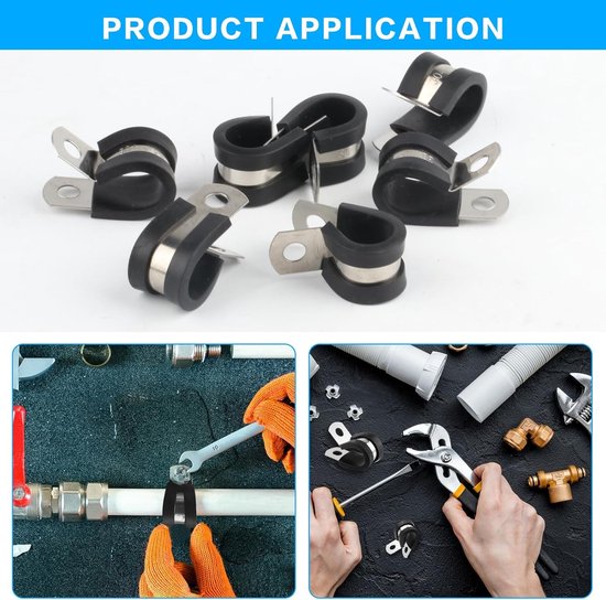 Roestvrijstalen met rubber gevoerde P-clips assortiment - 20 stuks - 20 mm slangklemmen - slangklemmen buisklemmen - rubber beklede P-clips metalen draadkabelklemmen voor snoerdraad slangbuis - bevestigingsmaterialen van Merkloos — afbeelding 3