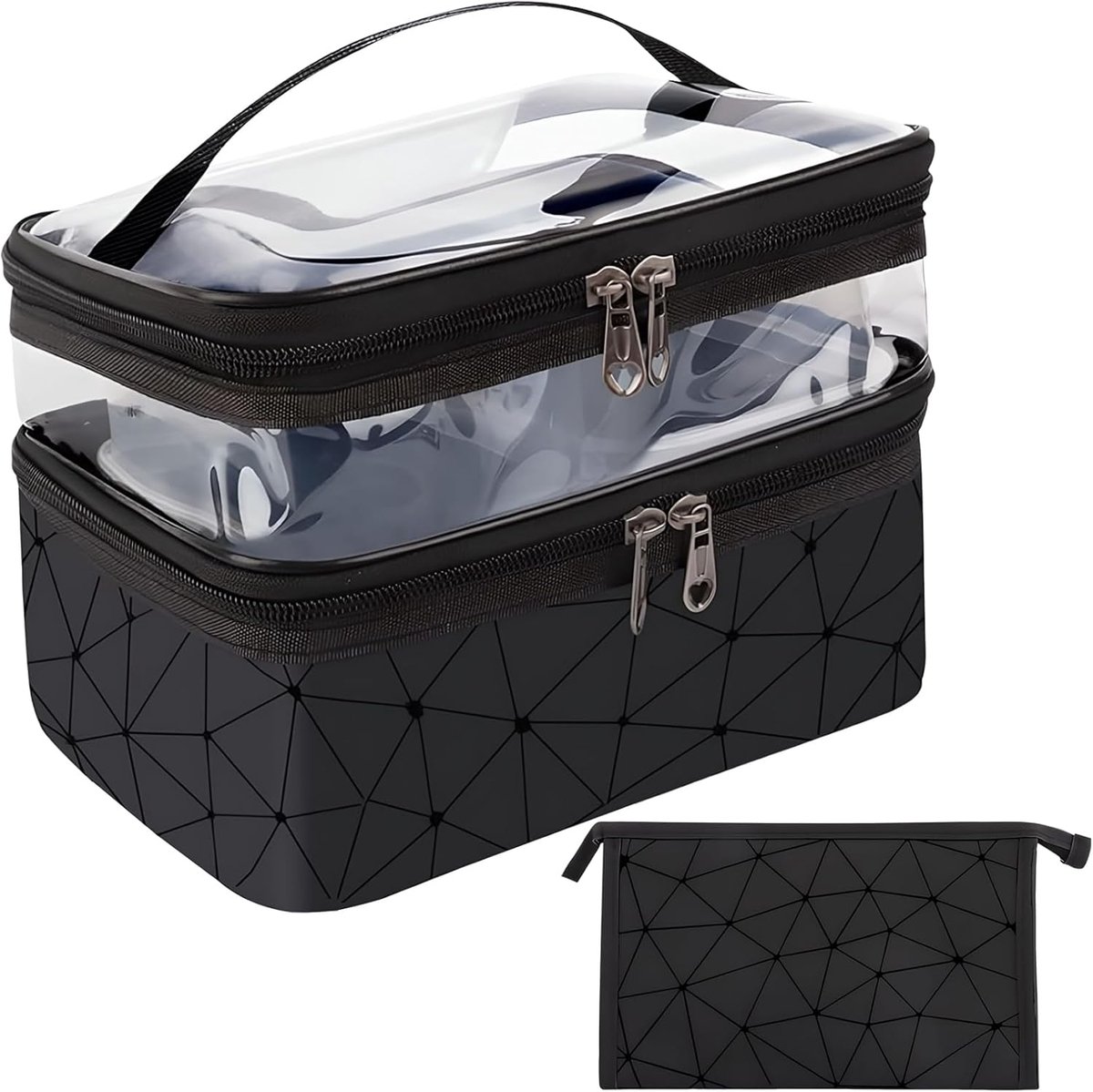 Make-up tas dubbel laags - waterdicht zwart - grote capaciteit - ideaal voor reizen - ShopVlot
