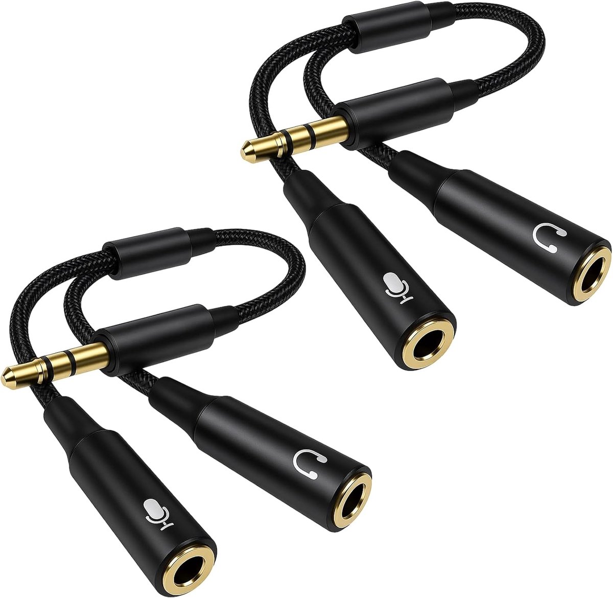 Headphone adapter splitter 3.5 mm - 2-pack - 35 cm - Y-splitter voor headset en microfoon - ShopVlot