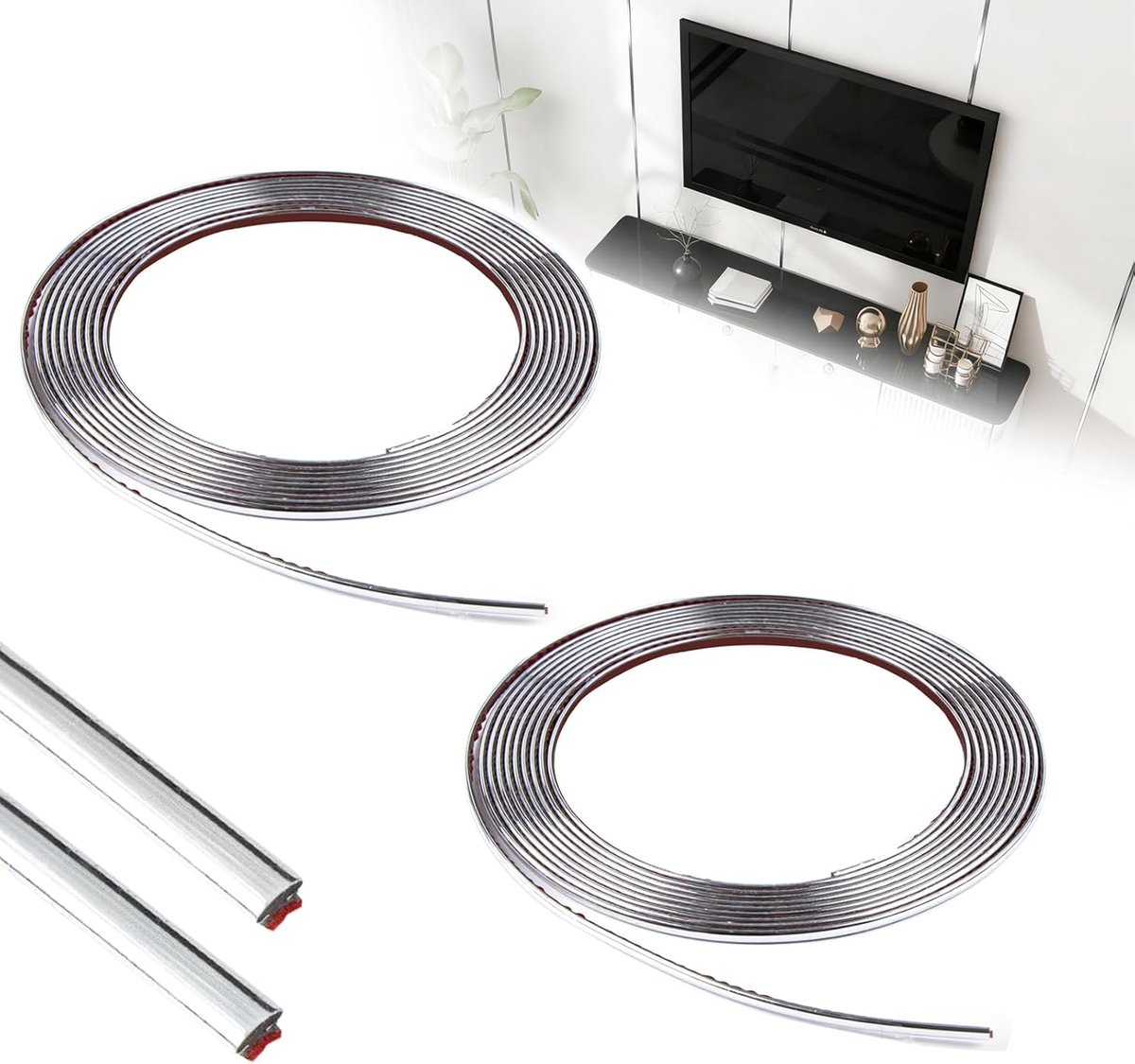 Zelfklevend Wandframe 10m x 4mm - Zilver - Decoratieve Lijsten - Eenvoudige installatie voor thuisdecoratie - ShopVlot