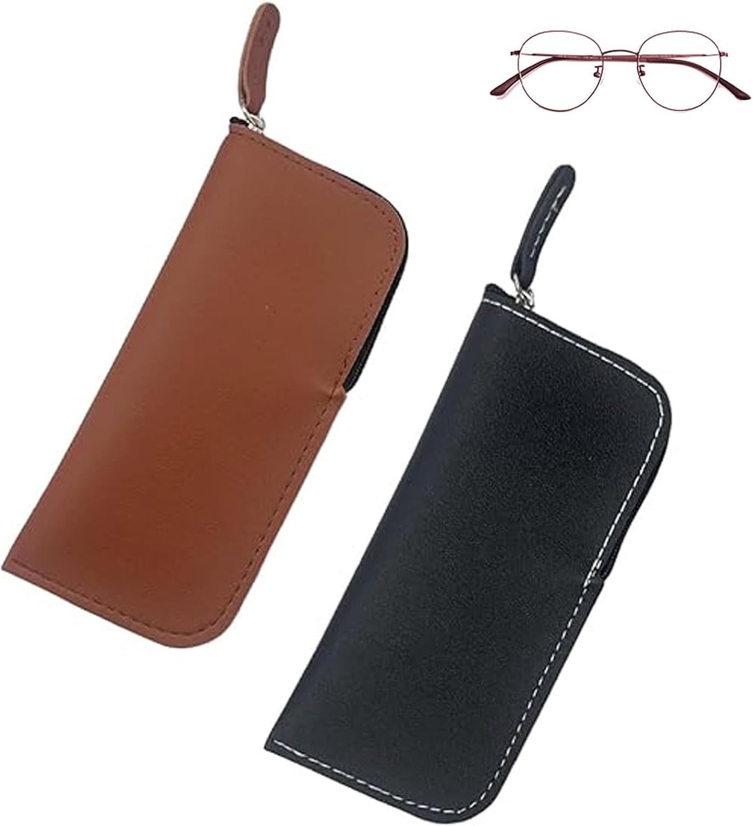 Brillenkoker 17 x 8 cm - PU-leer - met ritssluiting en handvat - ideaal voor zonnebrillen en leesbrillen - ShopVlot