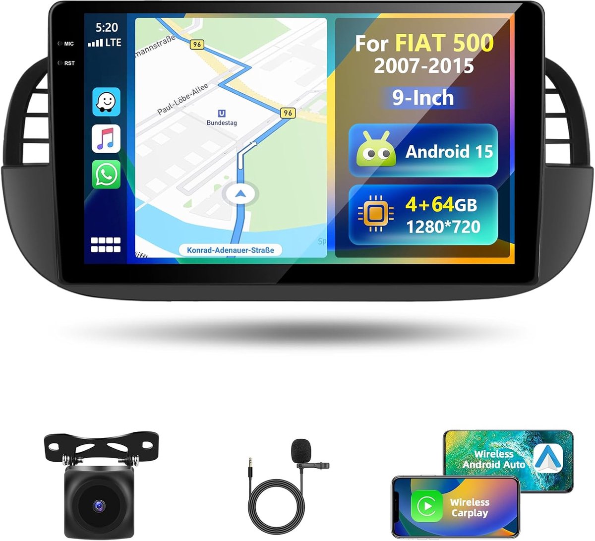 Auto Radio 9 Inch - 4GB RAM - 64GB ROM - Draadloze Carplay en Android Auto - Verbeter je rijervaring - ShopVlot