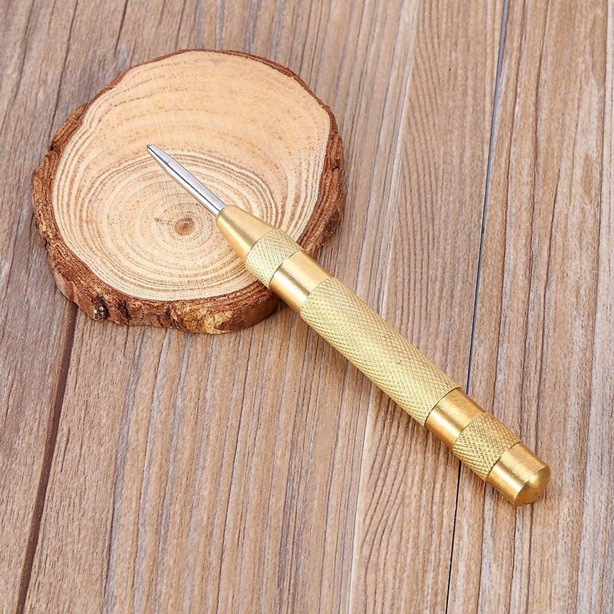 Veilige en nauwkeurige spring loaded center punch tool met HSS tip en messing behuizing voor metaalbewerking en houtbewerking