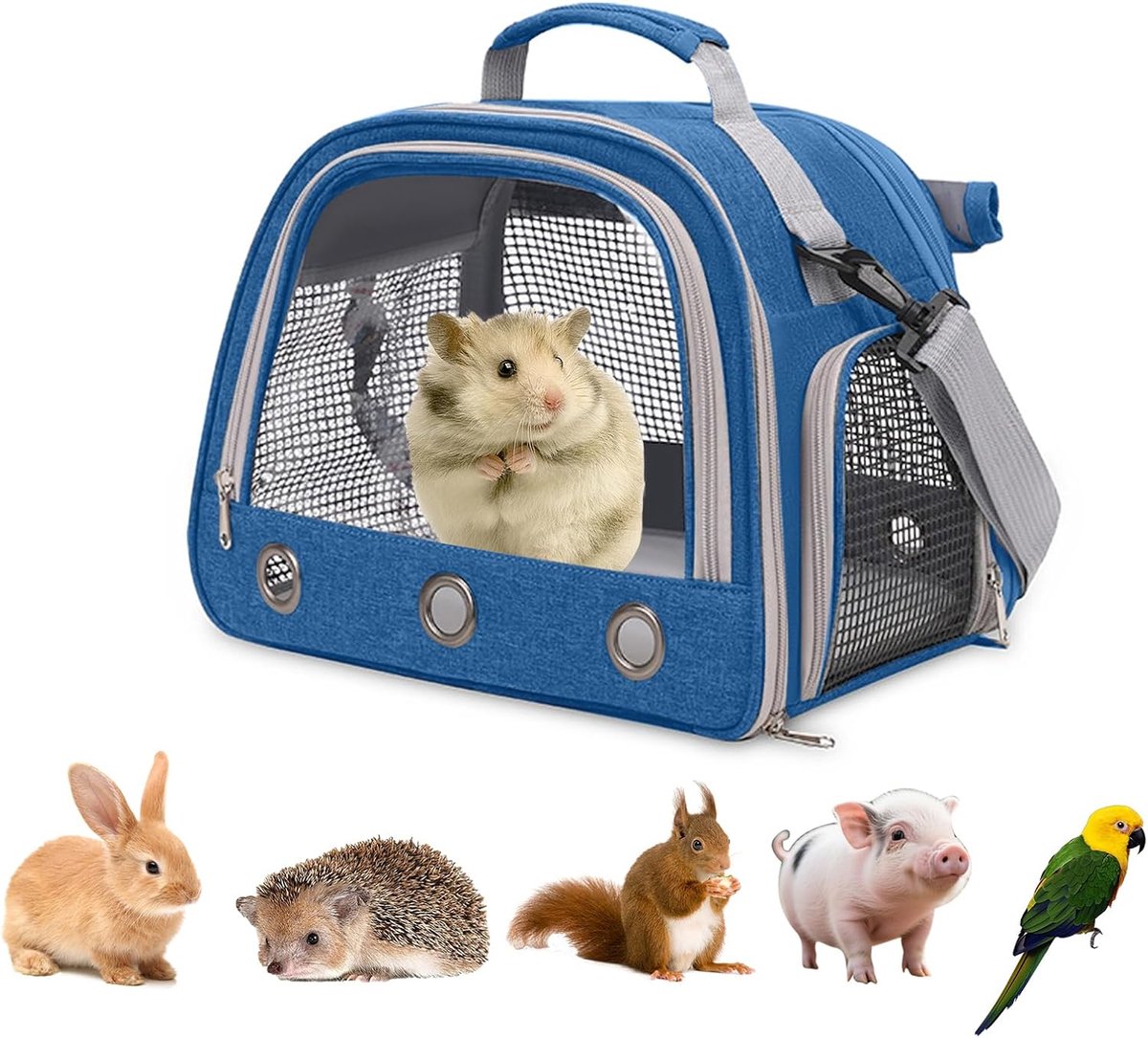Dieren transporttas 35 x 25 x 23 cm - pluche kussen - stevige handgreep - voor cavia's, hamsters en vogels - ShopVlot