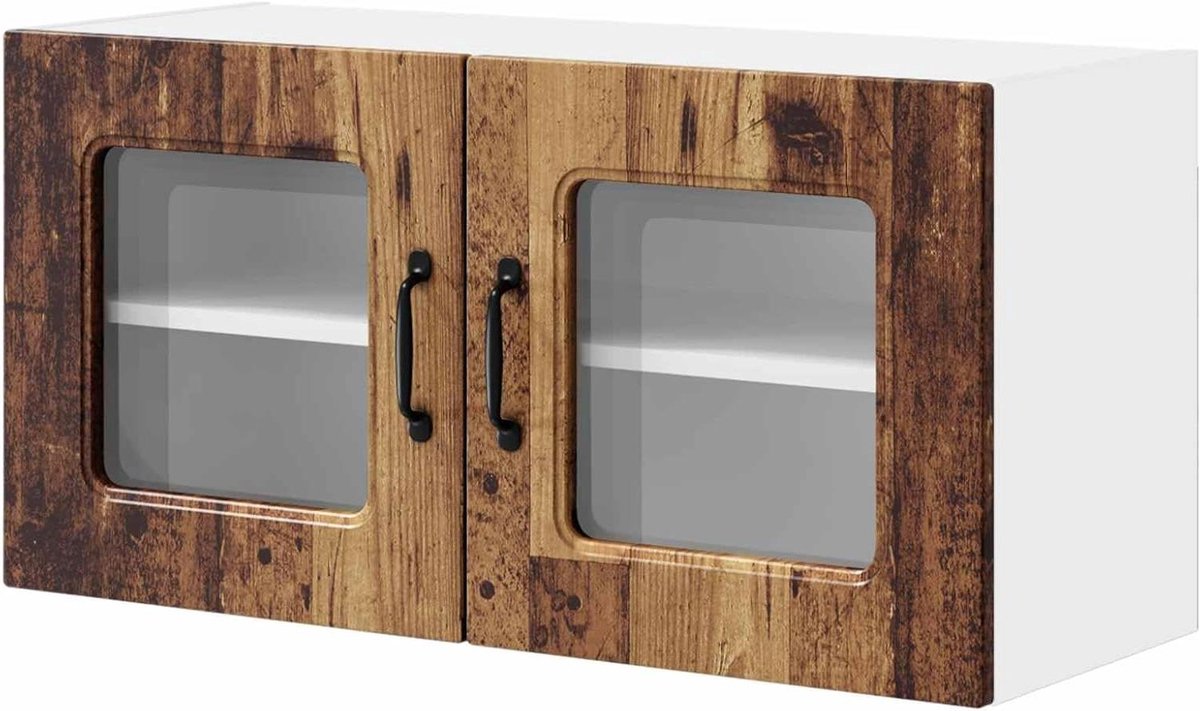 Keukenkast - Hangend meubel - Keuken organiseren - Veel opbergruimte - 80 x 31 x 40 cm - Oud hout