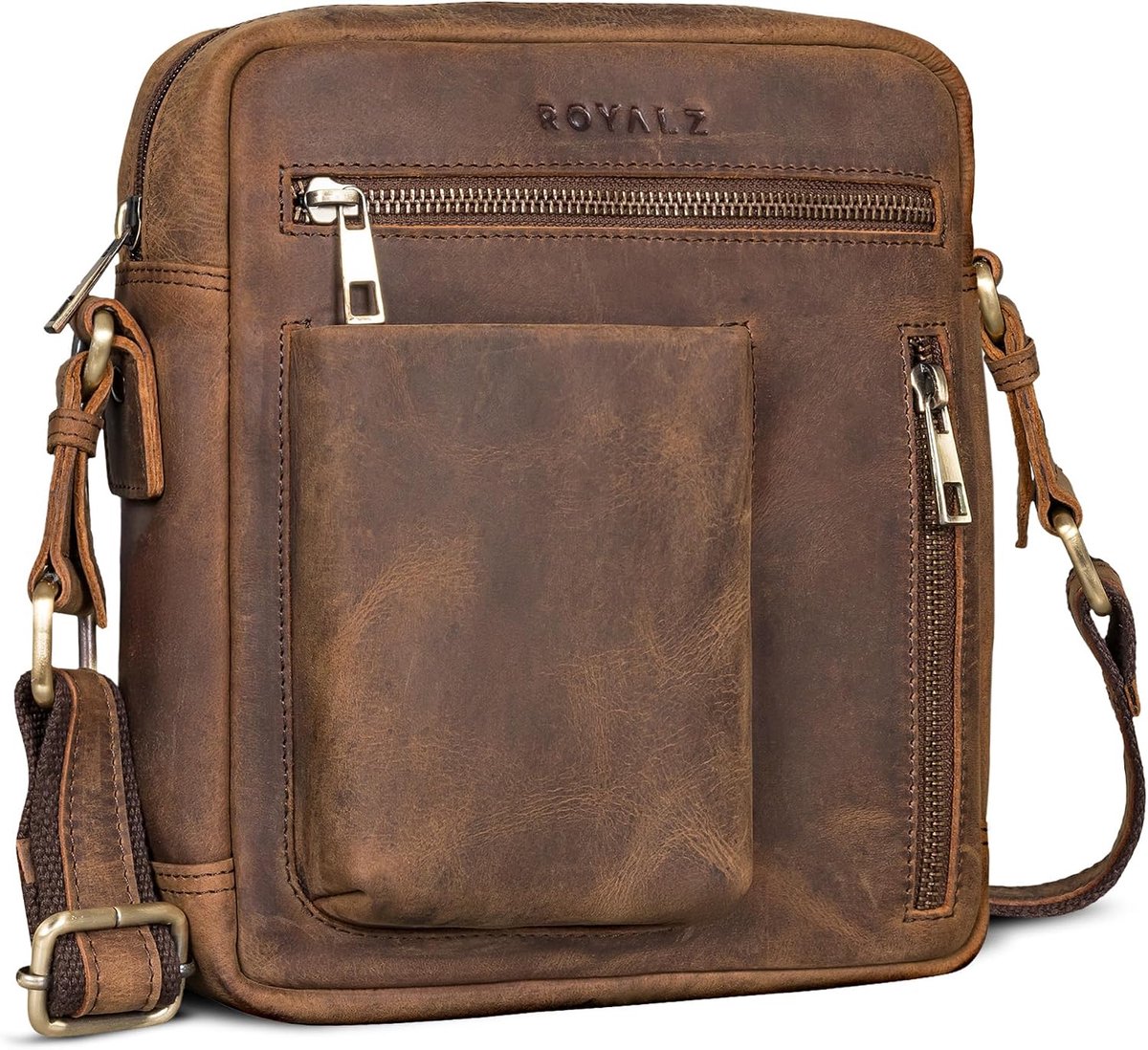 ROYALZ Antonio Men's Leather Small Vintage Look Small Shoulder Bag Genuine Leather Compact Leather Bag with Zip - ShopVlot