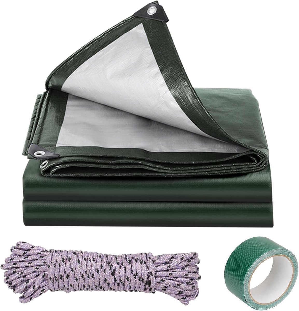 Tarpaulin, 3 x 3 m, Green/Silver, 180 g/m², Waterproof Tarpaulin - ShopVlot