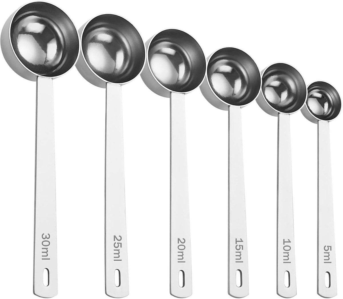 6 stuks- koffiemaatlepel-Multifunctionele koffiemaatlepel Roestvrijstalen -Koffiepoederschepje-Koffielepel-Maatscheppen-Keukenhulpmiddel-Koffie Schepje- Maatschepse- Geschikt Voor Koffiepoeder En Thee-Koffie Accessoires-5ML-10ML-15ML-20ML-25ML-30ML