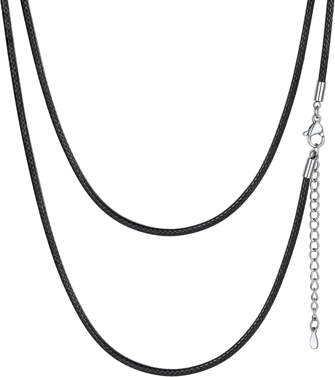 ChainsHouse Men's Leather Necklace 1.5/2/3 mm Faux Leather Chain Black Waterproof Lobster Choker Clasp for Birthday - ShopVlot