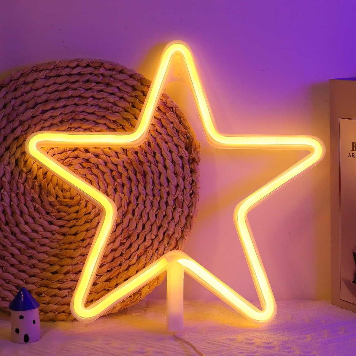 LED Neon Sign Star Neon Lights Warm White Neon Wall Light Battery or USB Powered Night Light LED Lights Wedding Wall - ShopVlot