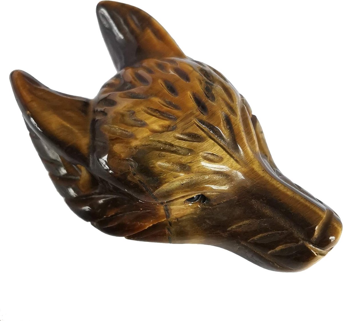 Natural Tiger Eye Wolf Head Stone Statue, Mini 40mm Animal Healing Crystal Bag Sculpture - ShopVlot