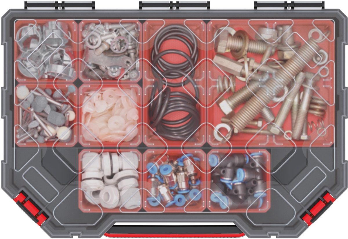 Assortimentsdoos 284×195×60 mm - Schroevenbox met 9 Uitneembare Bakjes - Opbergbox voor Kleine Onderdelen en Werkplaatsaccessoires