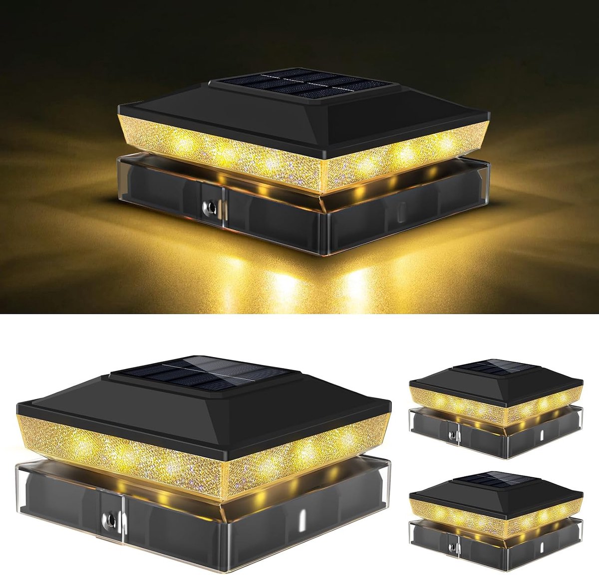 vighep 4 x 4 3.5x3.5cm Pole Lights, 3 Pcs Solar Pole Caps, Waterproof Outdoor Solar Lamp, Garden Decoration for Wooden - ShopVlot