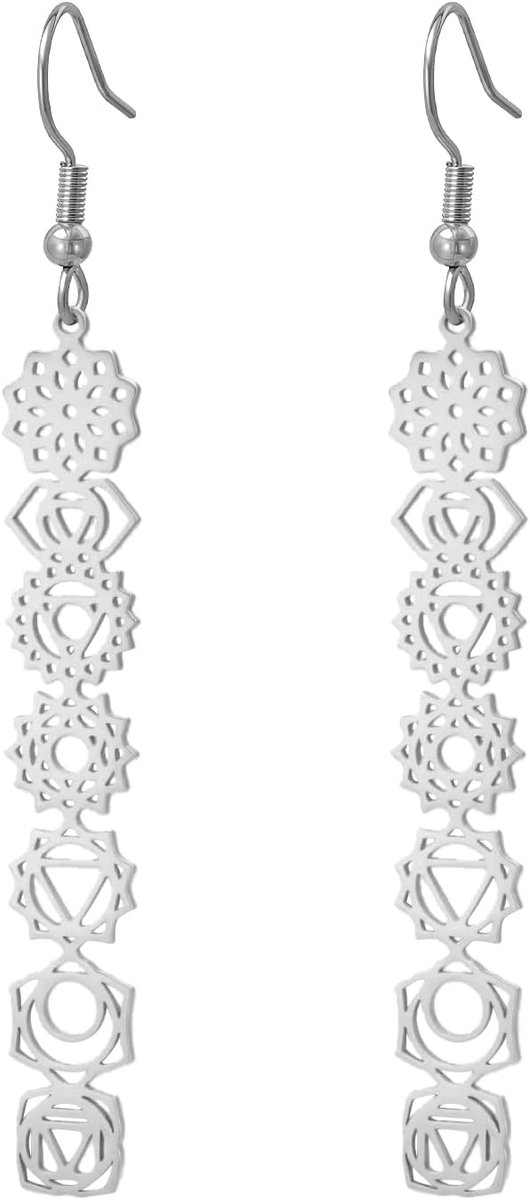 LIKGREAT Oorbellen met 7 chakra's voor dames, roestvrij staal, spirituele sieraden, chakra, voor yoga en meditatie - ShopVlot