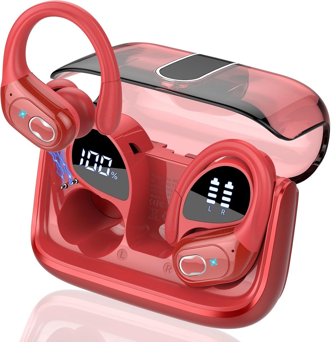 6 translation modes AI headphone translator, 75 hours real-time language translation, 164 languages, for business, red - ShopVlot