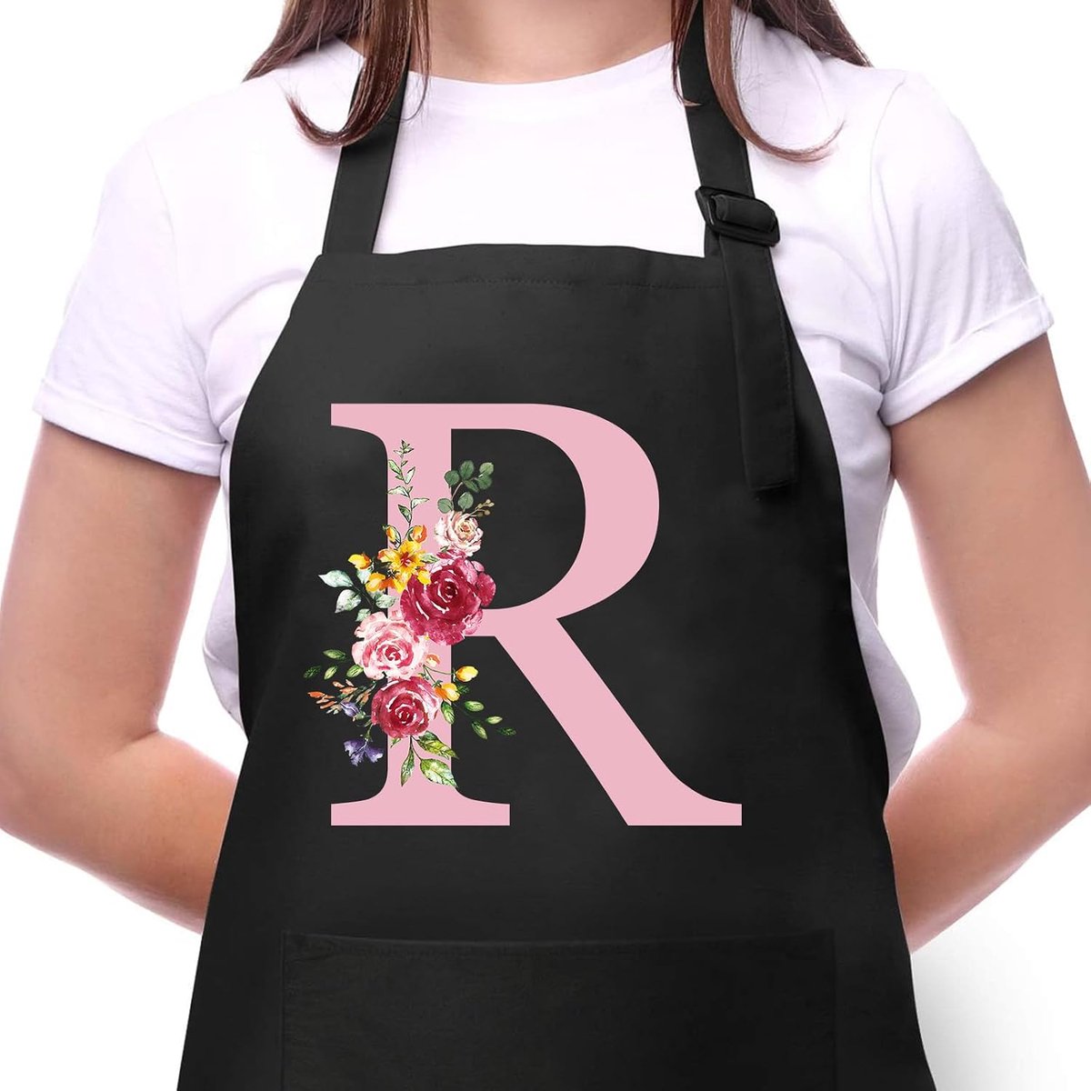 Women's Aprons with Initials Waterproof Adjustable Kitchen Apron with 2 Pockets Gifts for Mom Wife Girlfriend Birthday - ShopVlot