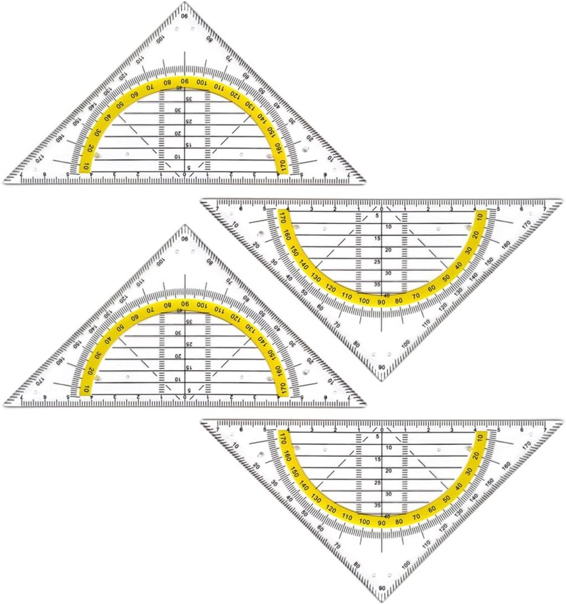 4 stuks geodriehoek, gradenboog, transparant, geodriehoek, tekenhoek, school, tekenen - ShopVlot