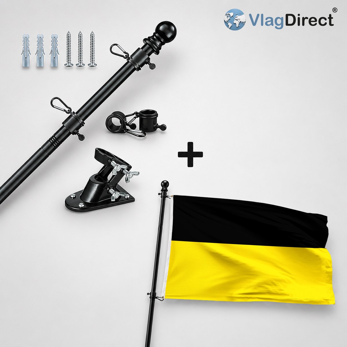 VlagDirect - Compleet vlaggenpakket - Zwarte vlaggenstok inclusief vlaggenstokhouder + Naamse vlag - Gemeente Namen vlag - 90 x 150 cm.